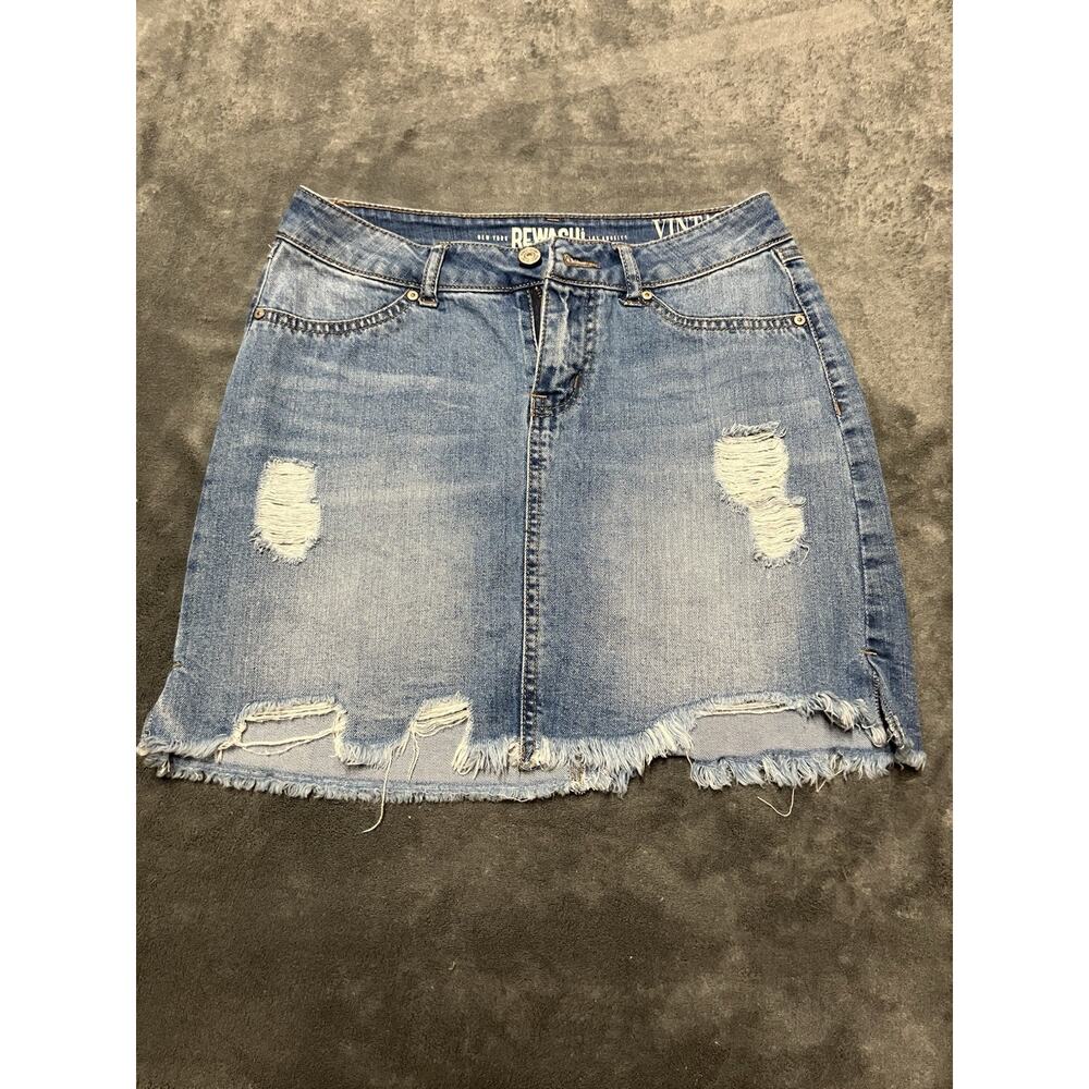 Rewash VTG Reunion Denim Mini Skirt Woman’s Sz 3/26 Frayed Ripped Hem Western
